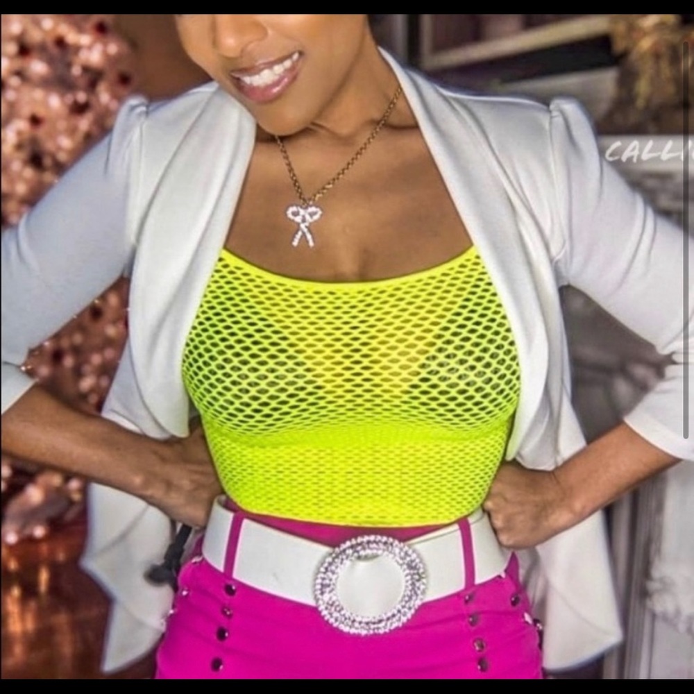 Neon Yellow Seamless Mesh Net Camisole Top